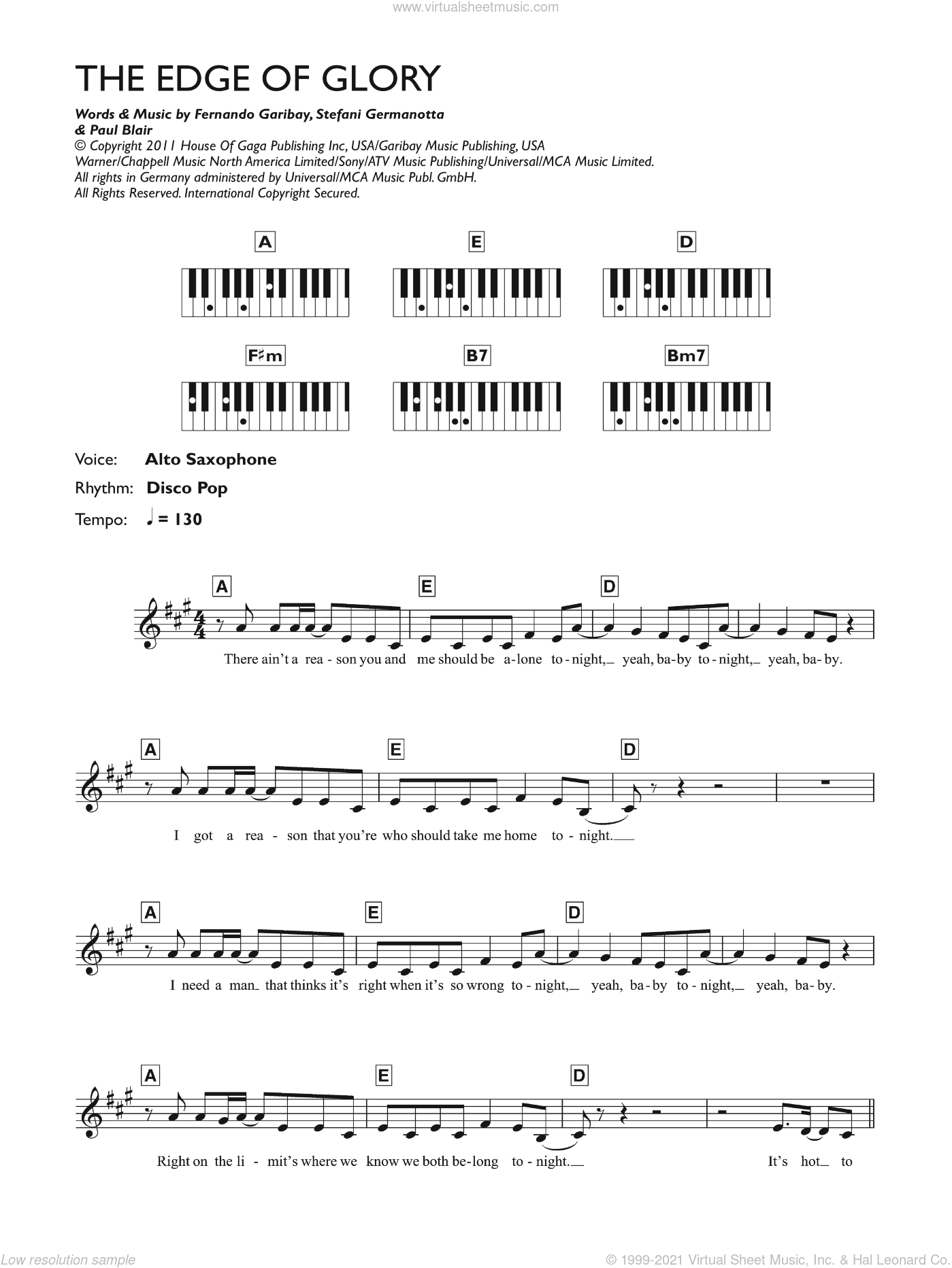 Gaga The Edge Of Glory Sheet Music Intermediate For Piano Solo Chords Lyrics Melody